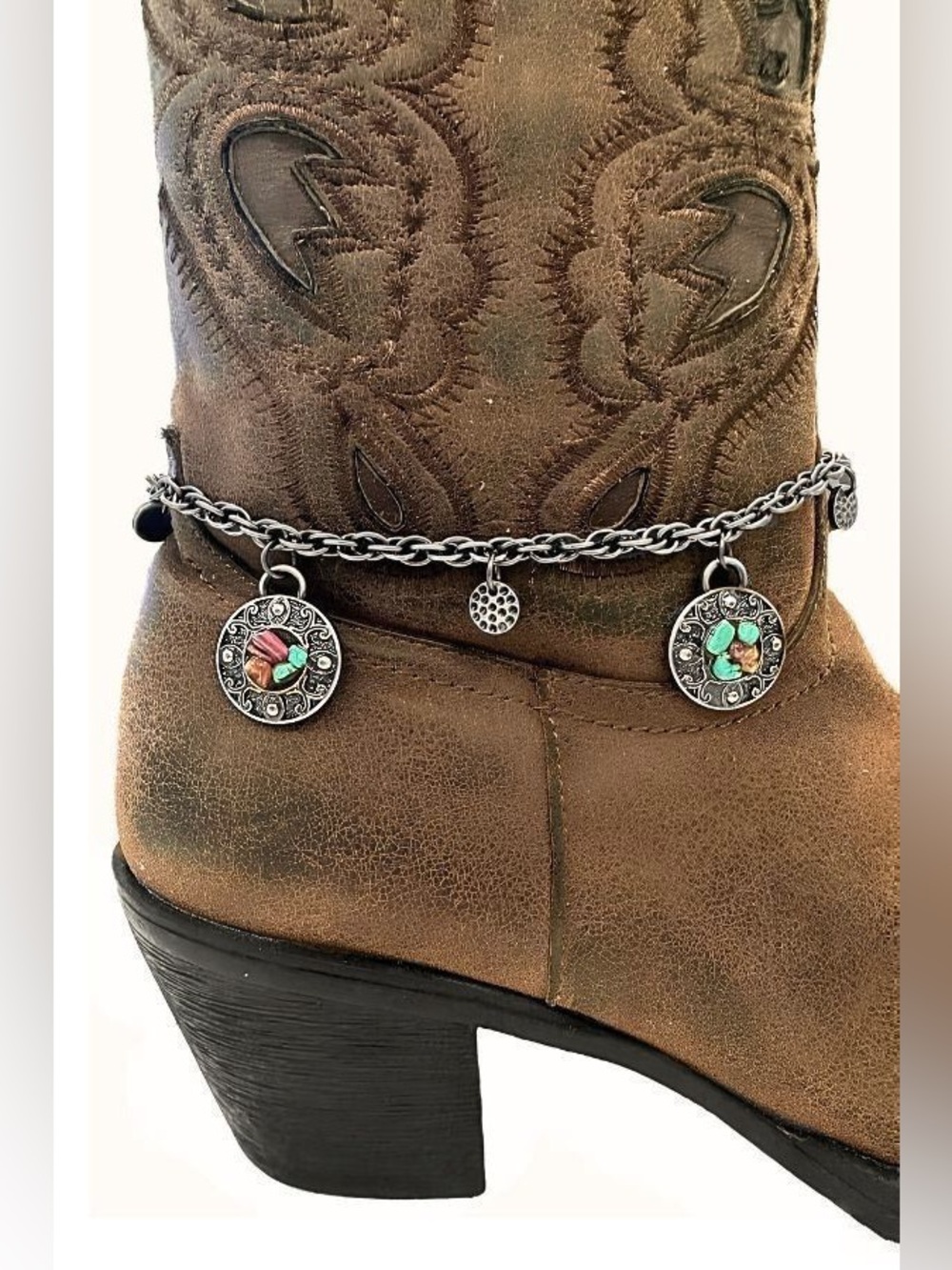 Boot Charm Chain with Turquoise & Coral Accents